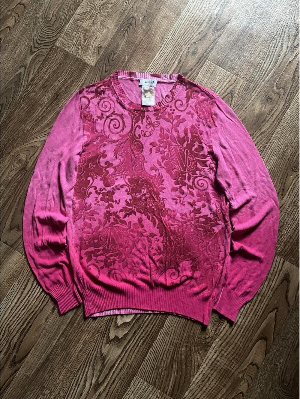Versace Collection Monogram Pink Longsleeve Sweater Vintage Medium
